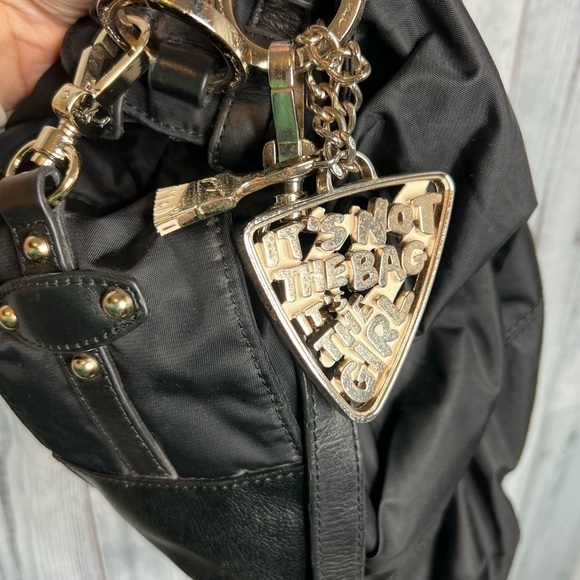 Junior Drake black nylon leather novelty keyfob slouchy hobo bag - Picture 5 of 9